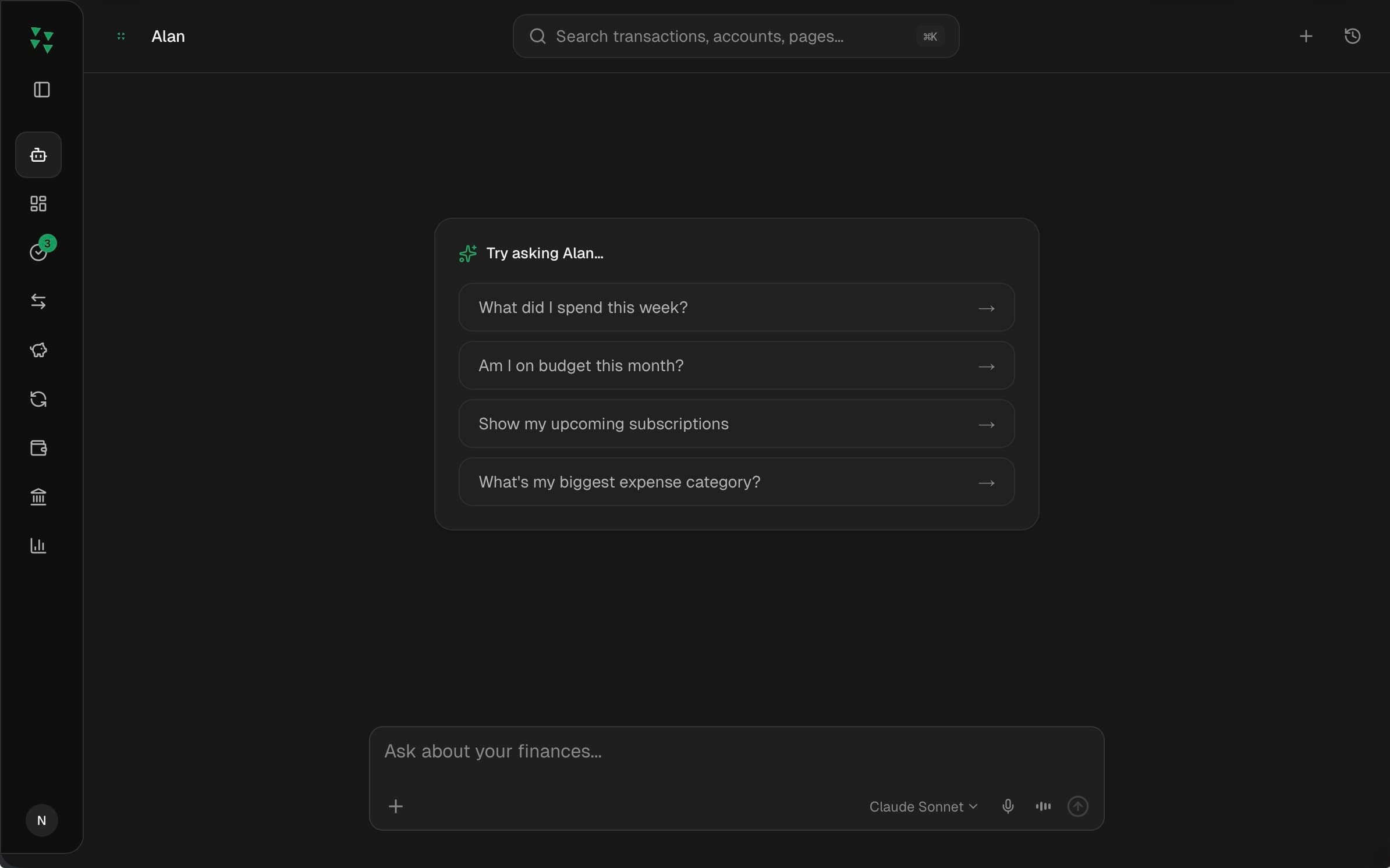 Alan chat interface with suggested questions